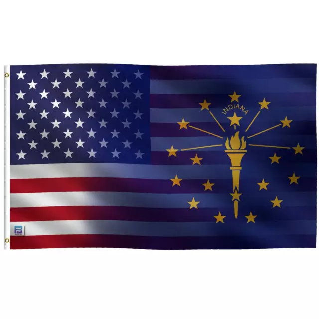 3x5 ft Indiana & American Flag Blend: 100% Polyester Banner, Double Sided