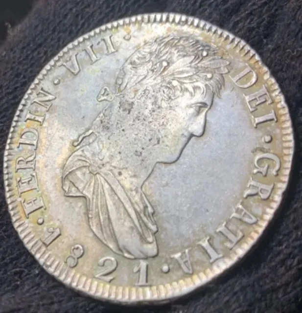 8 reales Zacatecas Mexico 1821 Fernando VII, XF Toned