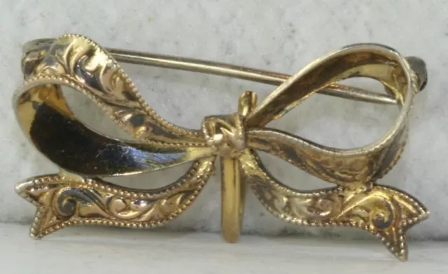 Vintage Gold Over Sterling Fancy Bow Watch Pin Chatelaine