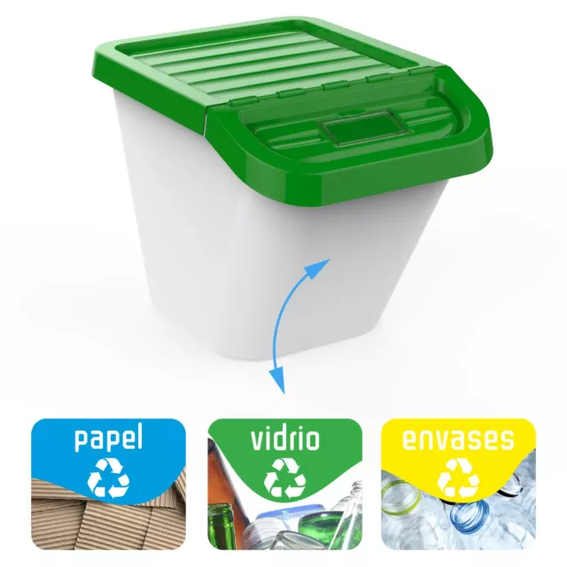 Cubo De  Reciclaje Plástico  Envases Papel Vidrio  Plástico 30L Set De 3 Piezas 2