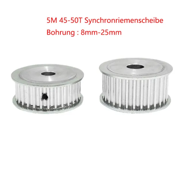 5M 45-50 Zähne Zahnrad Synchronrad Bohrung 8-25mm für 16/21mm Breite Riemen
