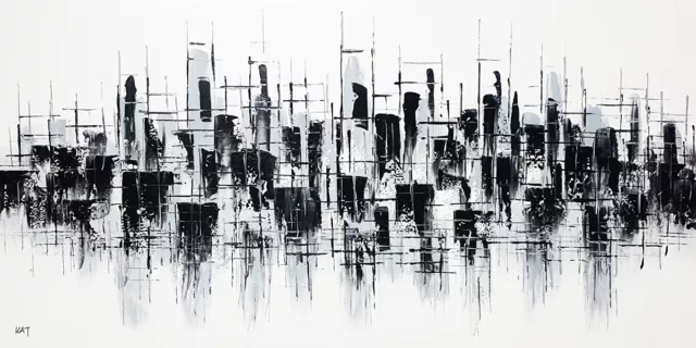 Tableau moderne noir et blanc, abstrait