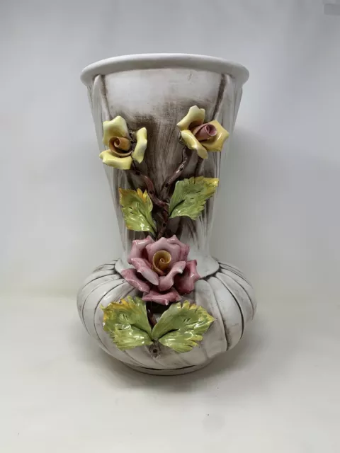 Capodimonte Italy Vintage Porcelain Large Vase Urn 15 " tall Flowers Roses