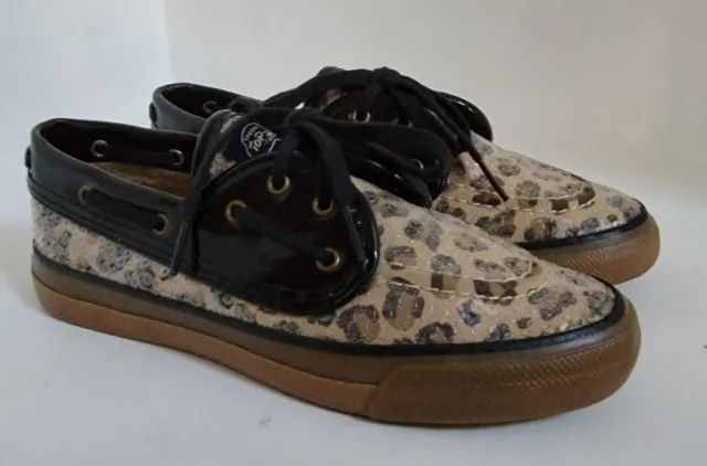 Sperry Top Sider Cheetah Print  Sequin Comfort Flats Boat Shoes Size 6 M