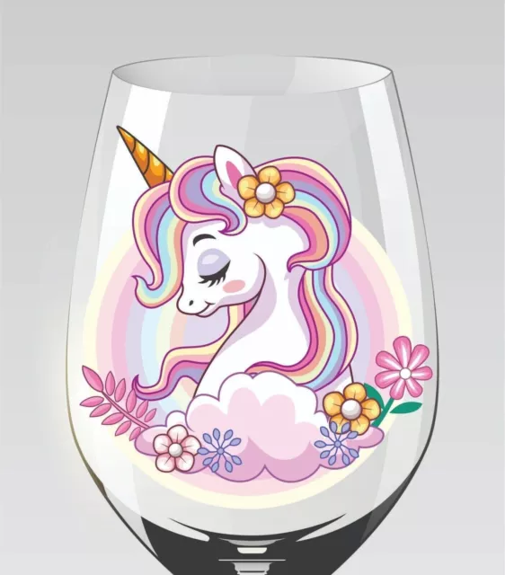 x9 Unicorn with Flowers -Vinyl Decal Sticker - Wine Glass/Diary/Scrap Book