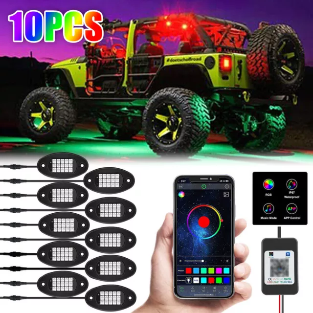 10Pod RGB LED Rock lights Unterbodenbeleuchtung Kit Auto ATV UTV Offroad Lkw APP