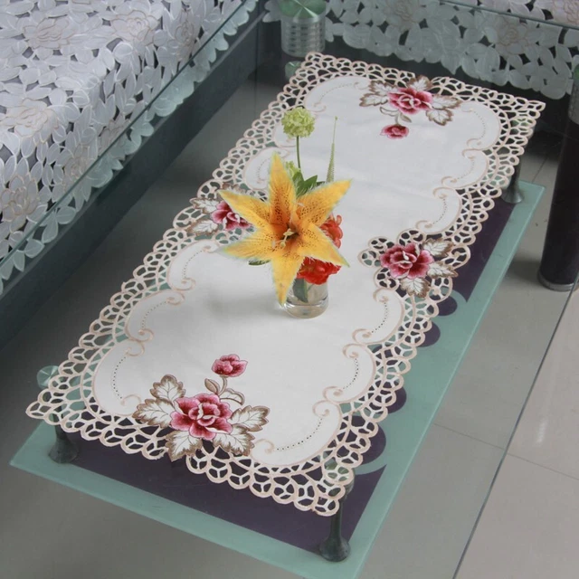 Vintage Embroidered Floral Lace Tablecloth Rectangle Table Cloth Cover Wedding