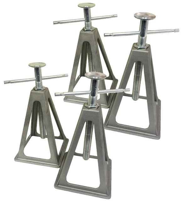 4 X ALUMINIUM STABILISING JACK STANDS adjustable axle levelling caravan