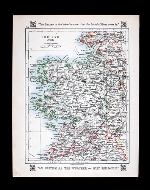 1921 Johnston Map West Ireland Galway Mayo Clare Tipperary Limerick - Dexter Ad