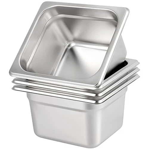 FUNSUEI 4 PCS 1/6 Size x 4 Inches Stainless Steel Steam Table Pans Steam Tabl...