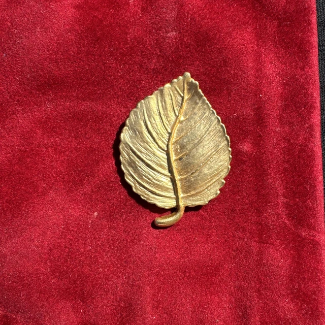 Broche Vintage Feuille En Métal Doré - Signée LMJ USA - Années 70/80