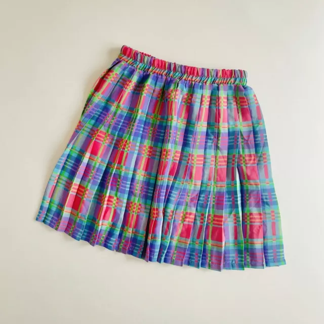 Vintage 90s Check Skirt Pleated Bright Colourful Sporty Tennis XXS XS or Kids 12