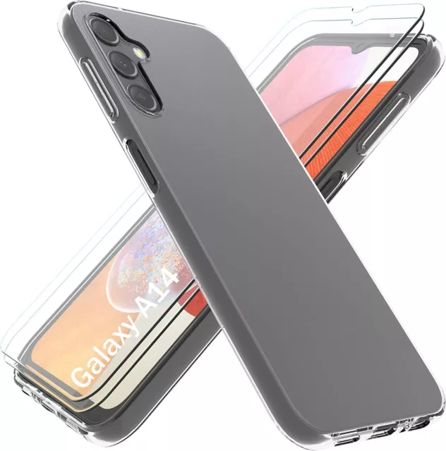 CUSTODIA per SAMSUNG A14 Cover TPU BLU / CLEAR + Pellicola VETRO Temperato