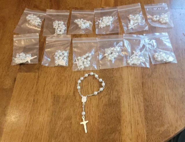 Catholic One Decade Finger Rosary Ring, White.Faux Pearl Beads, Pack of 12  New