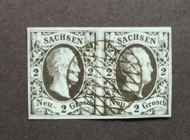 Sachsen 1851 Mi.Nr.5 waager.Paar Vollgitter Stpl. Fotoattest Pröschhold BPP