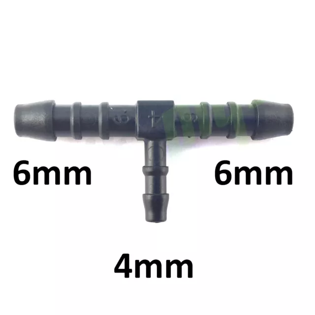 Pieza en T Dentado 6mm a 4mm Tubo Manguera Tubo Conector Ajuste Junta Aire Agua