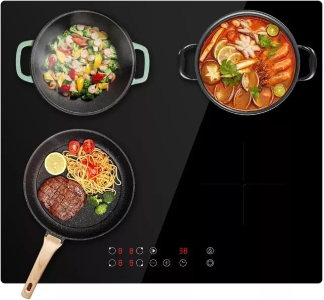 Black 4 Zone Built-in 59cm Induction Hob 7000W Kitchen Cooker Touch Control