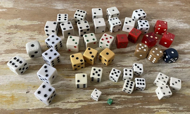 Vintage dice bakelite ceramic wood Japan wood tiny and normal size colored pips