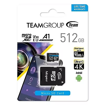 Team Elite A1 512 GB Micro SDXC UHS-1 Flash-Karte mit Adapter für Android & 4K