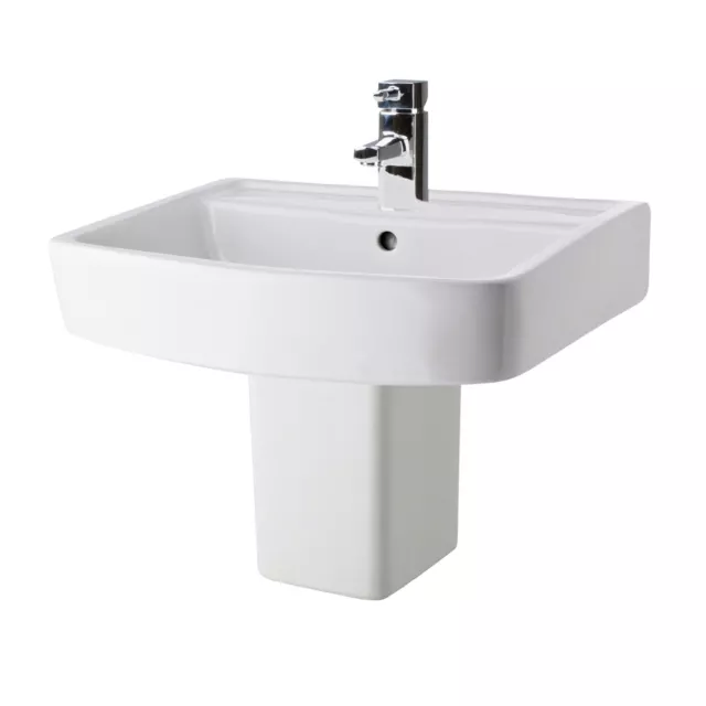 Nuie 520mm Basin & Semi Pedestal Wall Mounted White Modern Bathroom Sink Square