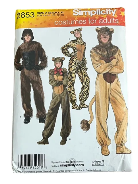 Simplicity Adult Costumes Gorilla Lion Tiger Bear  2853 Uncut SP1