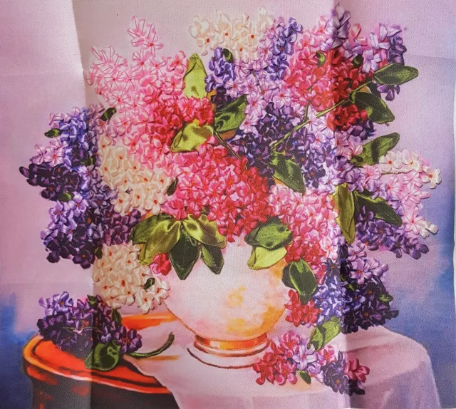Beautiful Flowers 3D Ribbon Embroidery Kit 15 7/8" x 14". (40 cm x 35 cm)