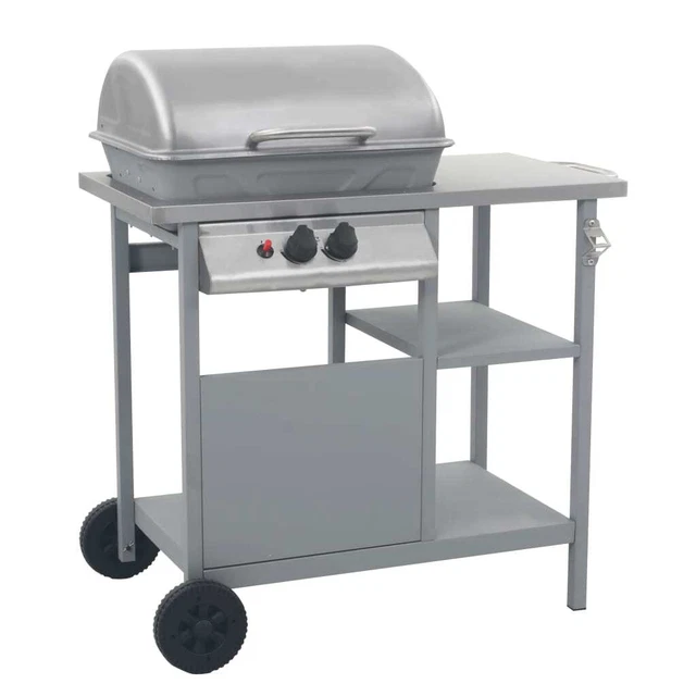 Gasgrill Mit Beistelltisch Auf 3 Ebenen Silbern