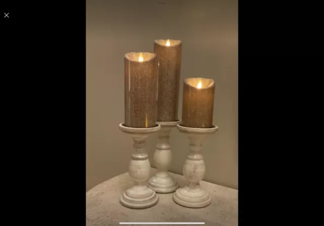 Candlestick Whitewashed Turned Wood Wooden CANDLE Holder Candlestick
