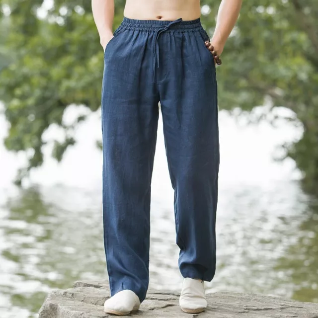 Linen Beach Pants Men's Summer Thin Breathable Cotton Blend Hemp Casual Pants