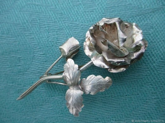 Broche Ancienne En Argent Sterling 925 – Forme Rose – Origine Mexique – Occasion, Bon état – Bijou Vintage !