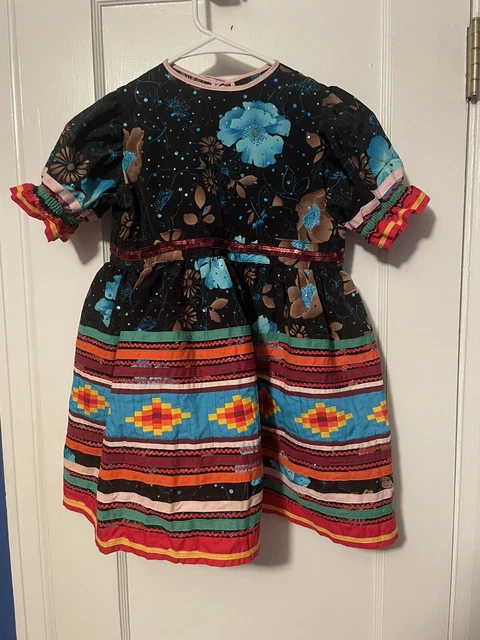 Authentic Girls Seminole Miccosukee Native Intricate Patchwork Dress Multicolor