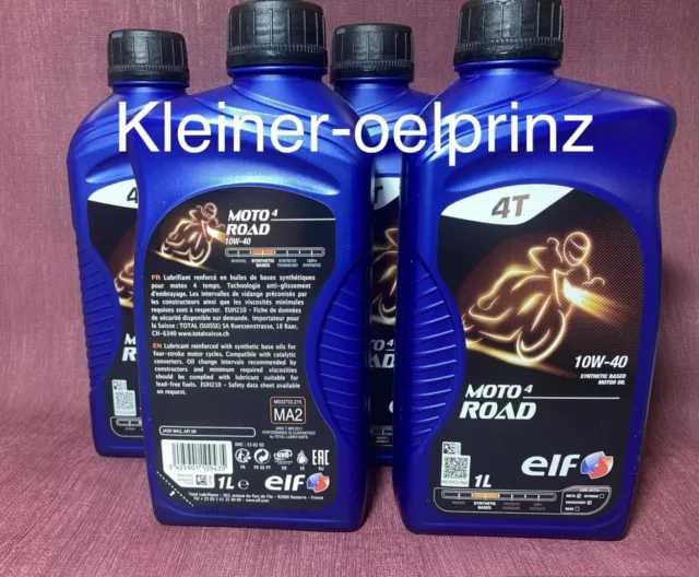 4x1 Liter ELF MOTO 4 ROAD 10W-40 teilsynth. Motorradöl / Motoröl JASO MA2/API SN