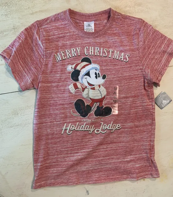 Disney Mickey Mouse Walt’s HOLIDAY LODGE Merry Christmas Youth T-Shirt XL NEW 14