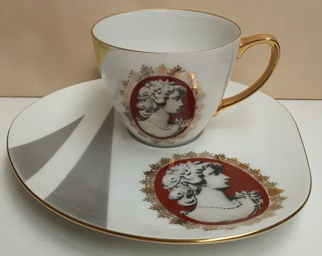 Vintage Australian Westminster China Cameo Pattern Tennis Set c1954-62 Cup Plate