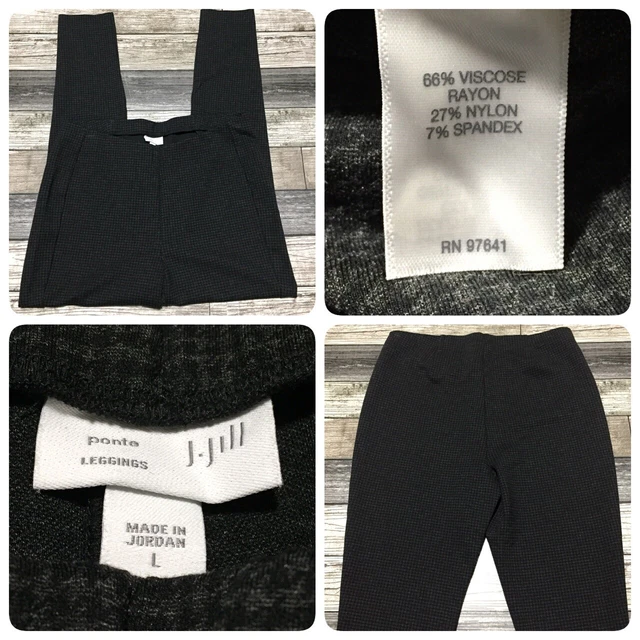 J Jill Ponte Leggings Houndstooth Women’s L (Inseam 25) Gray Black Stretch (C3)