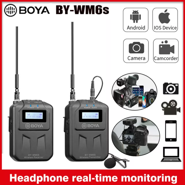 BOYA BY-WM6S UHF Wireless Microphone for Smartphone DSLR Camcorder Audio Recorde