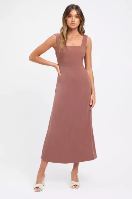 Kookai Dixon Linen Mocha Dress - Size 36