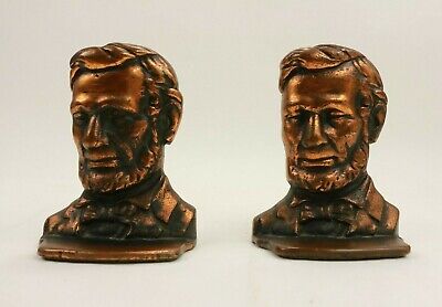 Vtg Pair Cast Iron Solid Bronze Abraham Lincoln Bookends Statue Sculpture Bust