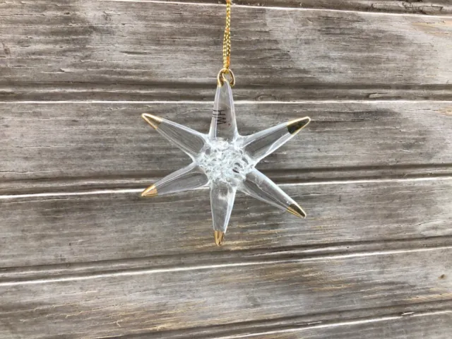 Vintage Star Clear Spun Art Glass Christmas Ornament With Gold Tips 2.5"