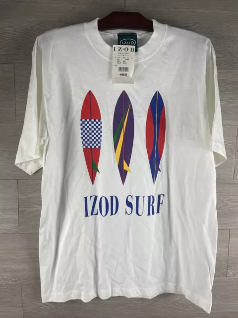 Vintage Lacoste Single Stitch T Shirt Graphic M 80s Izod Surfing White Tee NEW