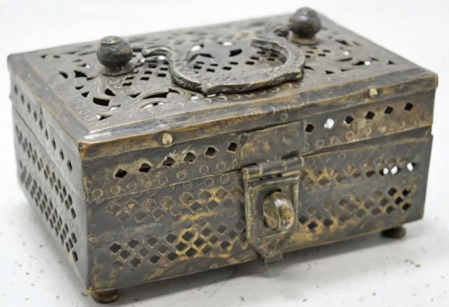 Antique Brass Betel Nuts Jali Cut Supari Box Original Old Hand Crafted Engraved