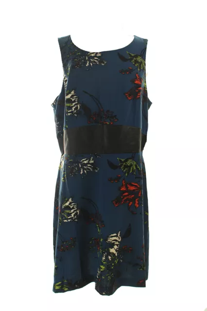 Kensie Blue Sleeveless Mixed-Media Floral Dress XL
