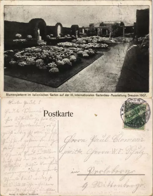 Ansichtskarte Dresden Gartenbau-Ausstellung Blumenpaterre 1907