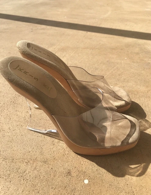 Kris K Lucite Wedge Mule Sandals Size 7.5 Open Toe Clear Vinyl Pageant Cosplay