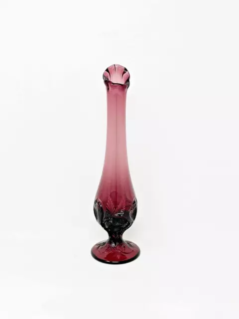 Fenton Glass Bud Vase Plum Purple Inverted Strawberry Design Swung Top Vintage