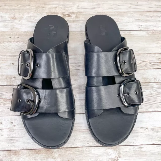 FITFLOP Shoes Womens 8 Gracie Sandal Black Leather Buckle Side Comfort Slip On
