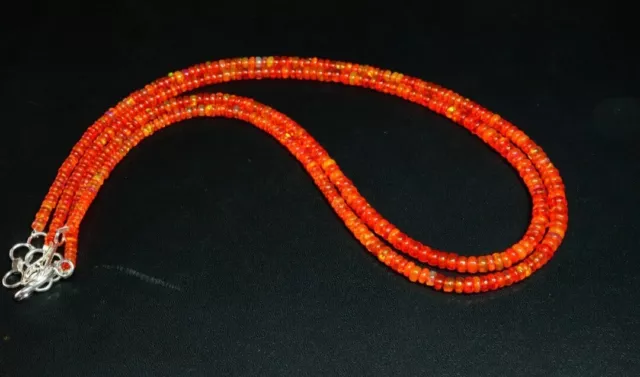 20" Natural Orange Ethiopian Opal Beads Necklace 3-6MM Opal Gemstone 925 Silver