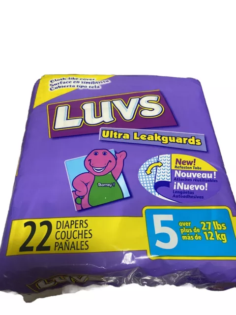 LUVS VINTAGE 2001 Size 5 Barney Diapers Ultra Leakguards SEALED New 22 ...