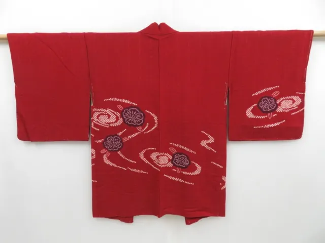 3223T09z570  Japanese Kimono Silk HAORI Flower Dark red