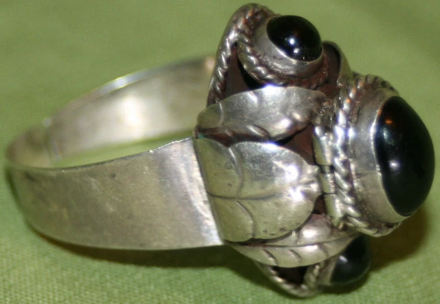 Black Stone Vintage EJD Taxco - Size 11.5 Silver 925 Poison Compartment Ring 3